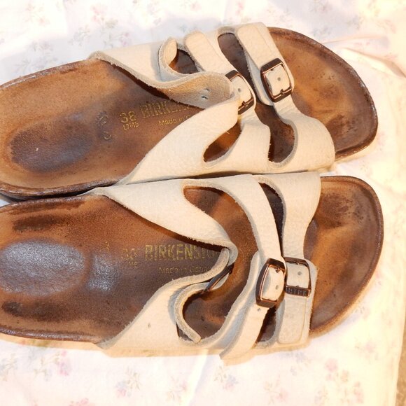 Birkenstock Florida 38 cream pebbled soft leather 7 7.5 8 women's vintage VGC - Picture 4 of 11